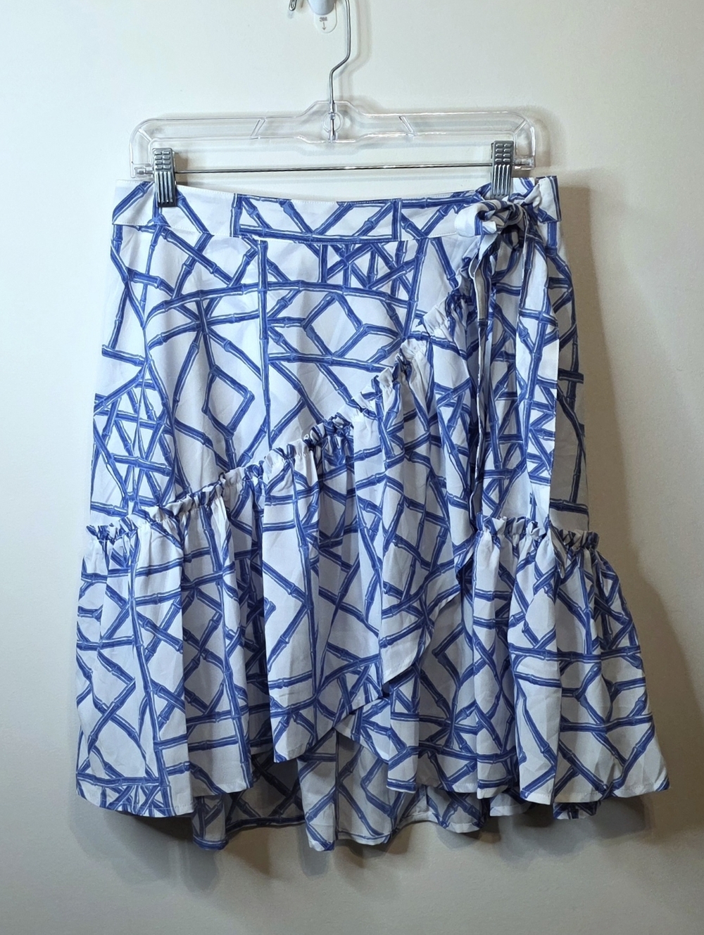 Vineyard Vines Marlin Blue White Bamboo Latice Wrap Skirt Ruffle Size 10